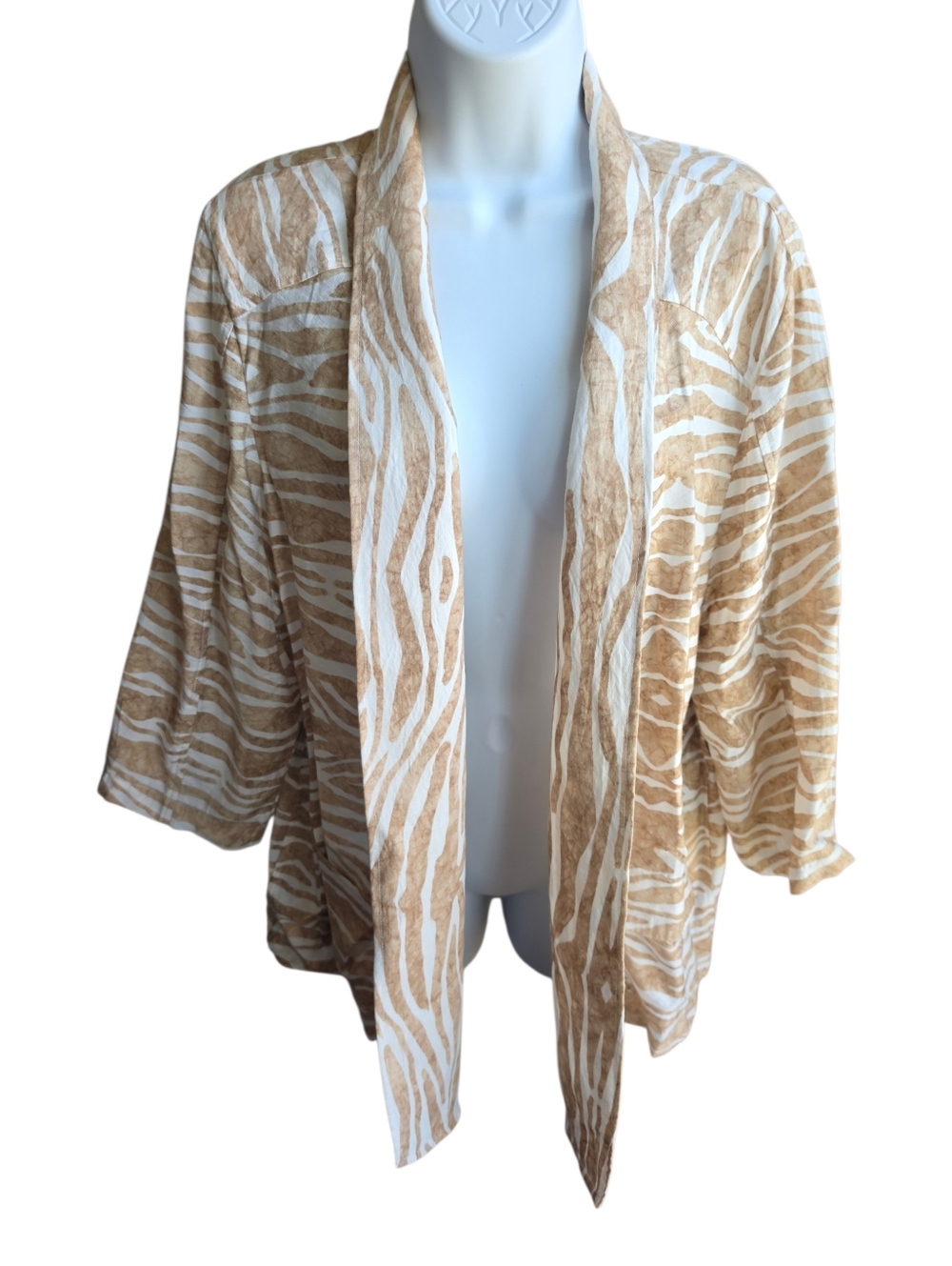 Chico's Lightweight Tan White Zebra Print Jacket Size 2 (L)